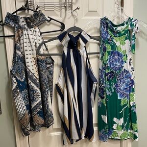 Lot 3 women size small halter neck tank top shirts blue green sleeveless